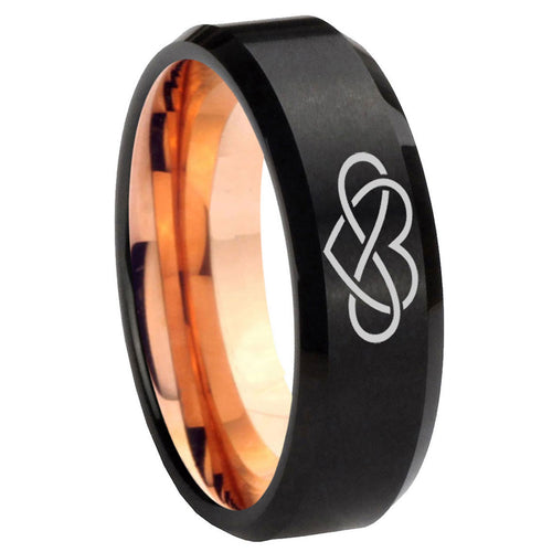 10mm Infinity Love Bevel Tungsten Carbide Rose Gold Men's Band Ring