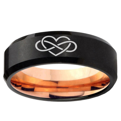 10mm Infinity Love Bevel Tungsten Carbide Rose Gold Men's Band Ring