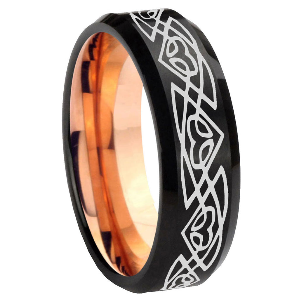 10mm Celtic Braided Bevel Tungsten Rose Gold Mens Wedding Band