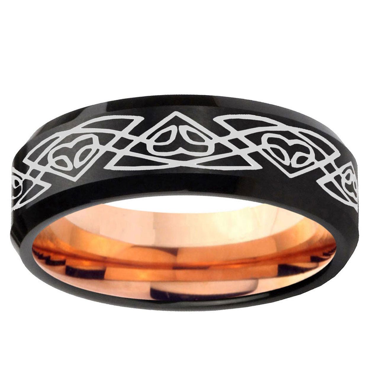 5MM Celtic Braided Beveled Rose Gold Black Tungsten Band