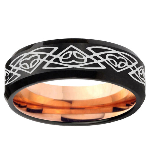10mm Celtic Braided Bevel Tungsten Rose Gold Mens Wedding Band