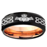 10mm Irish Claddagh Bevel Tungsten Rose Gold Mens Wedding Band