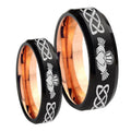 Irish Claddagh Bevel Rose Gold Tungsten Wedding Set Rings