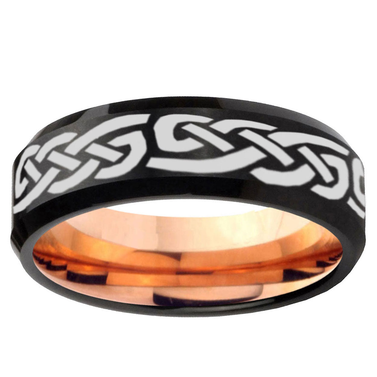 5mm Celtic Infinity Love Two-Tone Beveled Black Rose Gold Tungsten Band