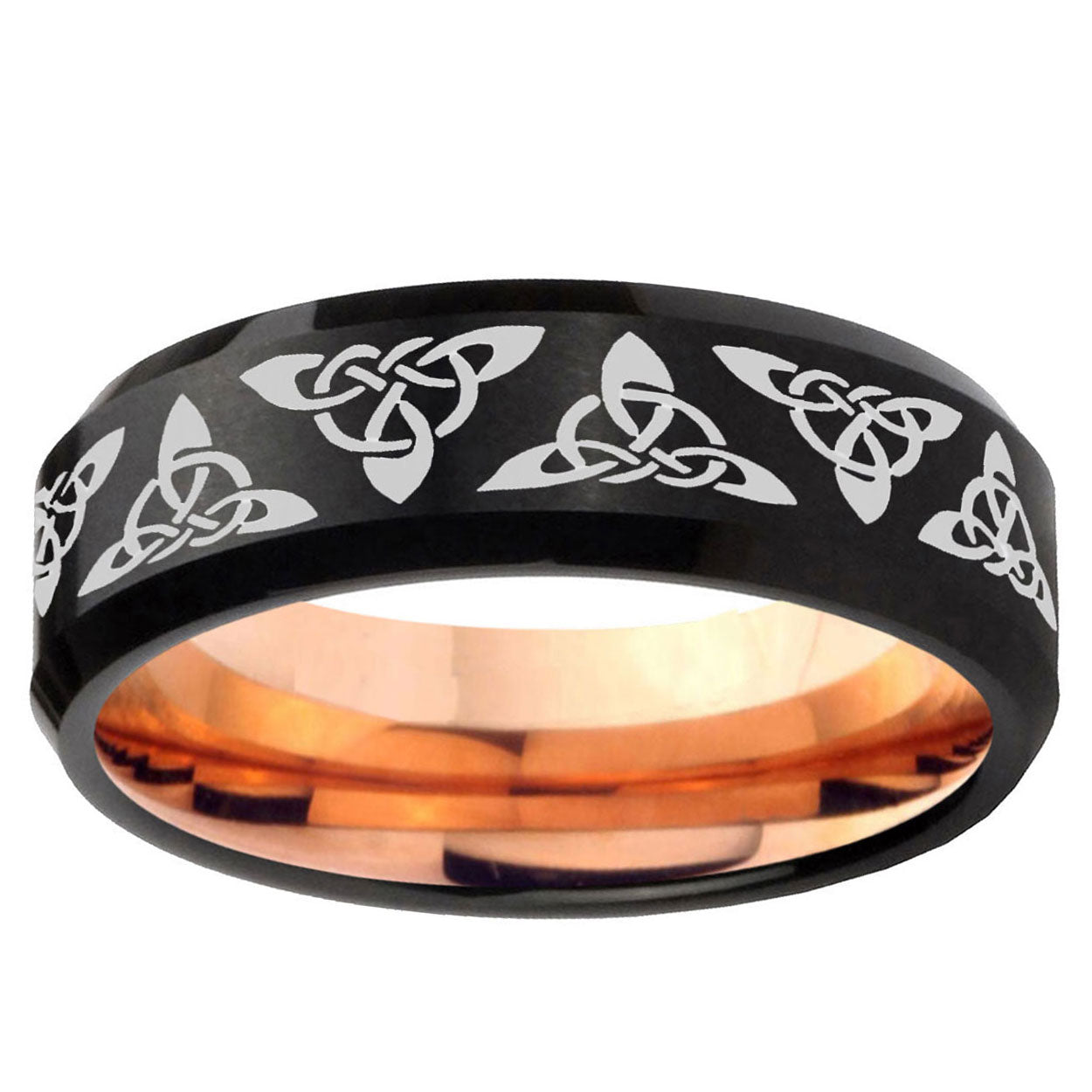 5MM Celtic Knot Beveled Rose Gold Black Tungsten Promise Ring