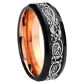 10mm Celtic Dragon Bevel Tungsten Rose Gold Mens Wedding Band