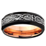 10mm Celtic Dragon Bevel Tungsten Rose Gold Mens Wedding Band