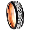 8mm Celtic Knot Design Two-Tone Beveled Black Rose Gold Tungsten Band