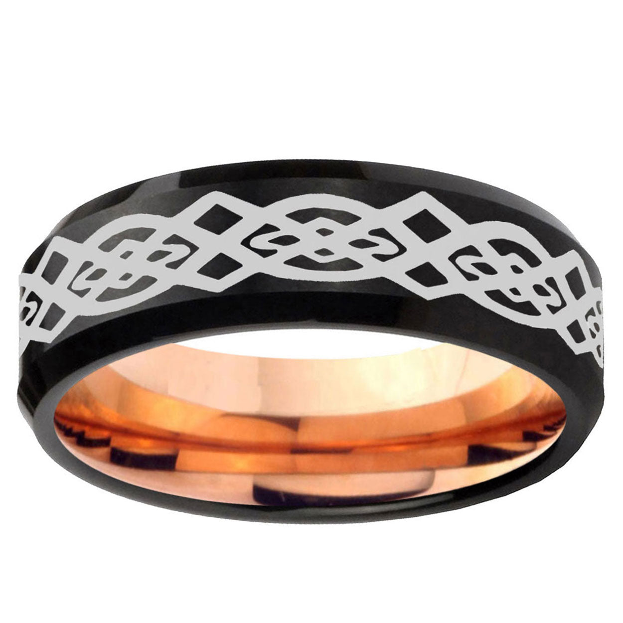 5MM Celtic Knot Beveled Rose Gold Black Tungsten Band For Men
