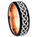 8mm Laser Celtic Knot Two-Tone Beveled Black Rose Gold Tungsten Band