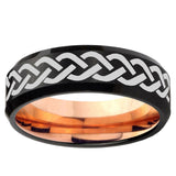 5, 8mm Laser Celtic Knot Bevel Tungsten Carbide Rose Gold Men's Ring