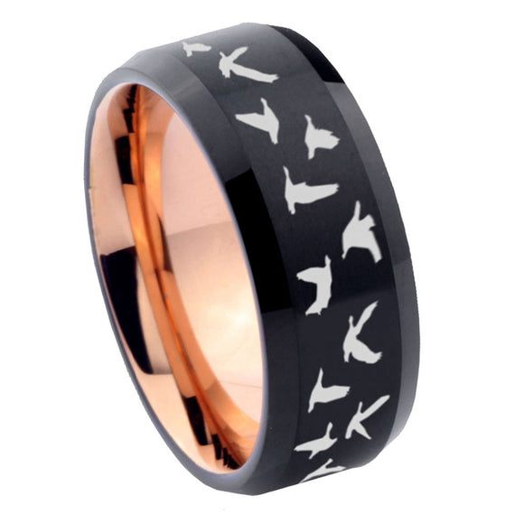 10mm-Flying-Geese-Hunting-Bevel-Tungsten-Rose-Gold-Mens-Wedding-Band