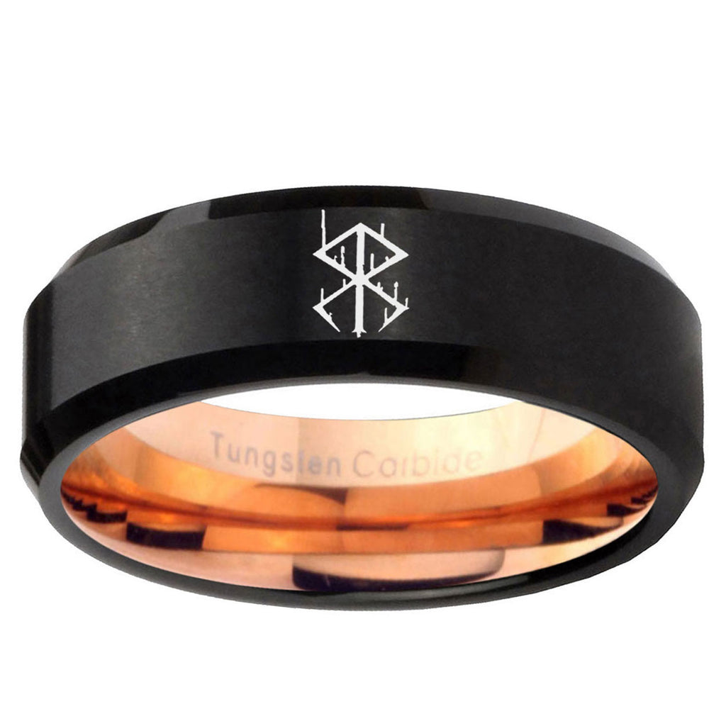 5mm Stigma Sangrando Berserk Inspired Two-Tone Beveled Black Rose Gold Tungsten Band