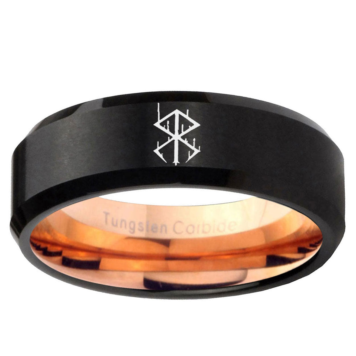 5mm Stigma Sangrando Berserk Inspired Two-Tone Beveled Black Rose Gold Tungsten Band