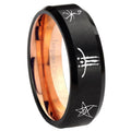 8mm Blackborne Caryll Runes Two-Tone Beveled Black Rose Gold Tungsten Band