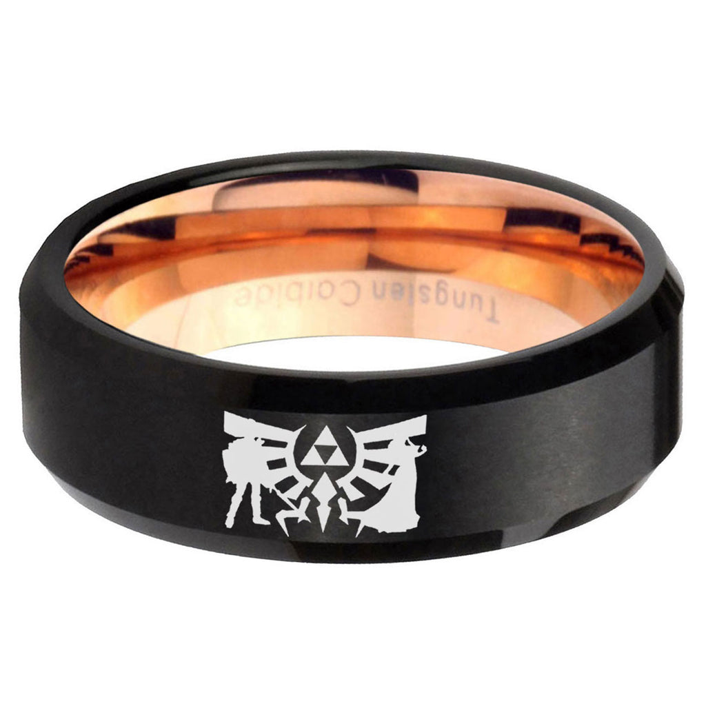 5mm Zelda Link Two-Tone Beveled Black Rose Gold Tungsten Band