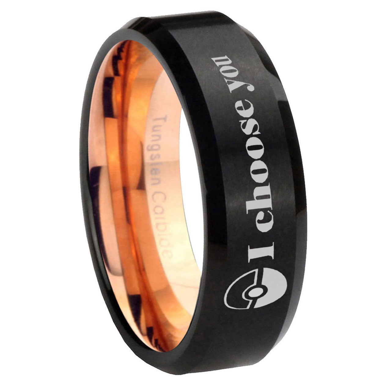 8mm Pokeball Pokemon Two-Tone Beveled Black Rose Gold Tungsten Band