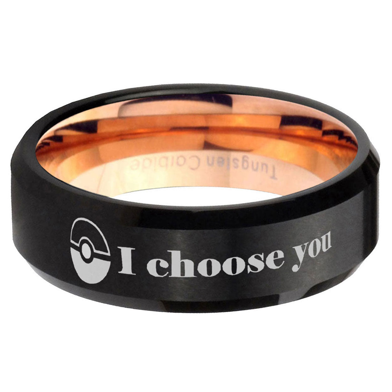 5mm Pokeball Pokemon Two-Tone Beveled Black Rose Gold Tungsten Band