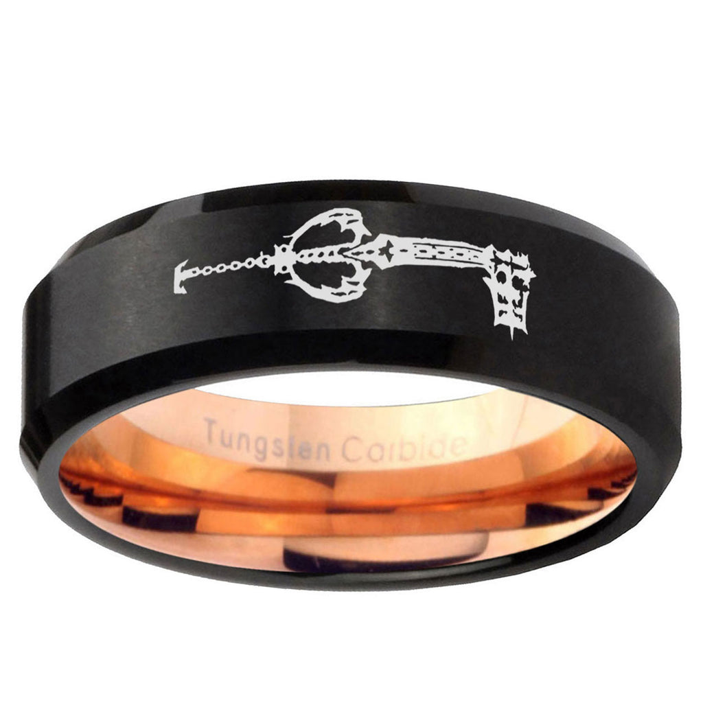 5mm kingdom heart keyblades Two-Tone Beveled Black Rose Gold Tungsten Band