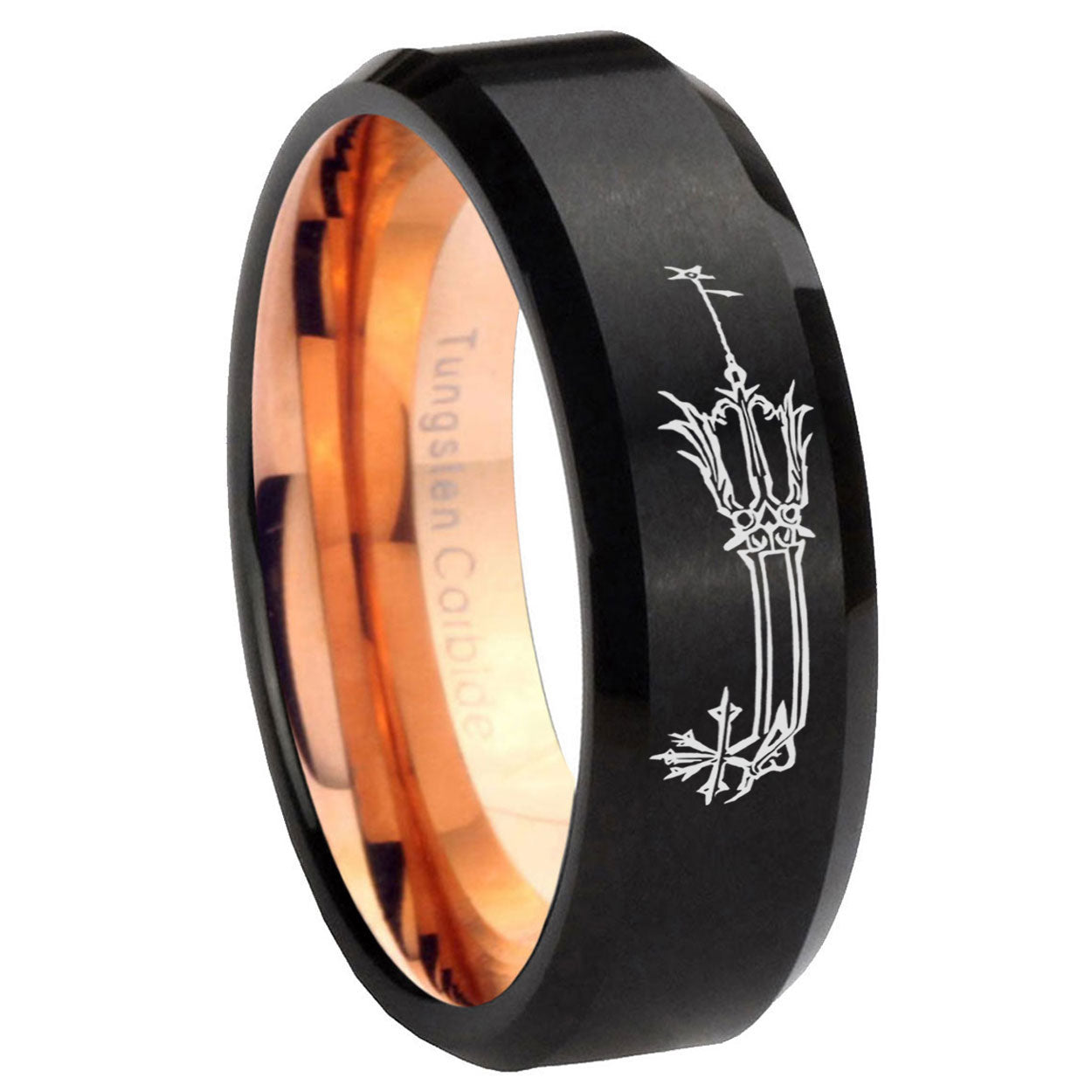 8mm Geekery Oathkeeper Kingdom Hearts Two-Tone Beveled Black Rose Gold Tungsten Band