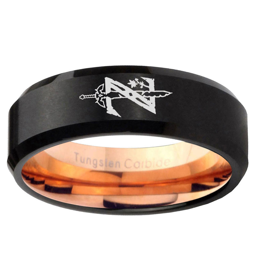 5mm Zelda Breath Of The Wild Two-Tone Beveled Black Rose Gold Tungsten Band