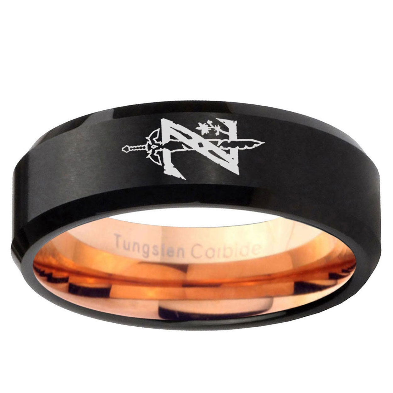 5mm Zelda Breath Of The Wild Two-Tone Beveled Black Rose Gold Tungsten Band