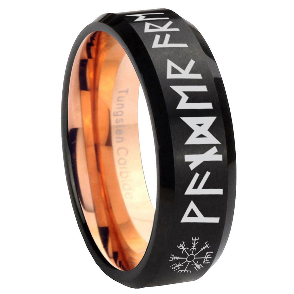 8mm Viking Two-Tone Beveled Black Rose Gold Tungsten Band