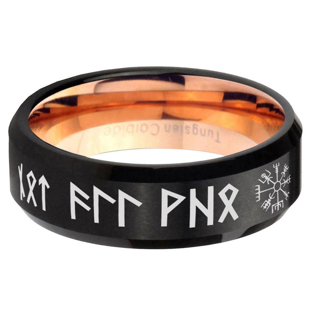 5mm Viking Two-Tone Beveled Black Rose Gold Tungsten Band
