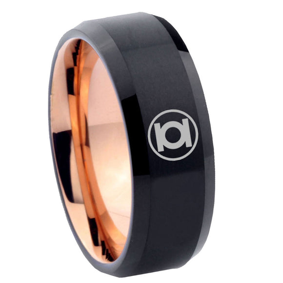 8mm Green Lantern Beveled Edge Rose Gold Black Mens Casual Rings