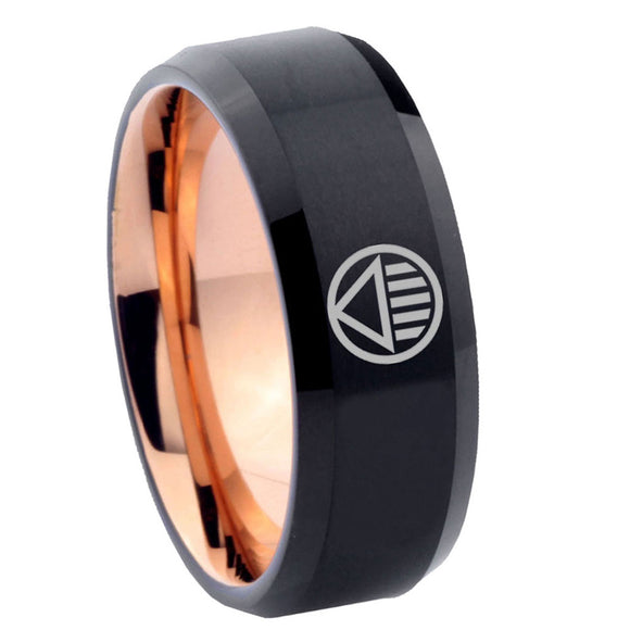 8mm Black Lantern Beveled Edge Rose Gold Black Comfort Fit Wedding Ring
