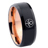 8mm Gray Lantern Beveled Edge Rose Gold Black Mens Engraved Rings