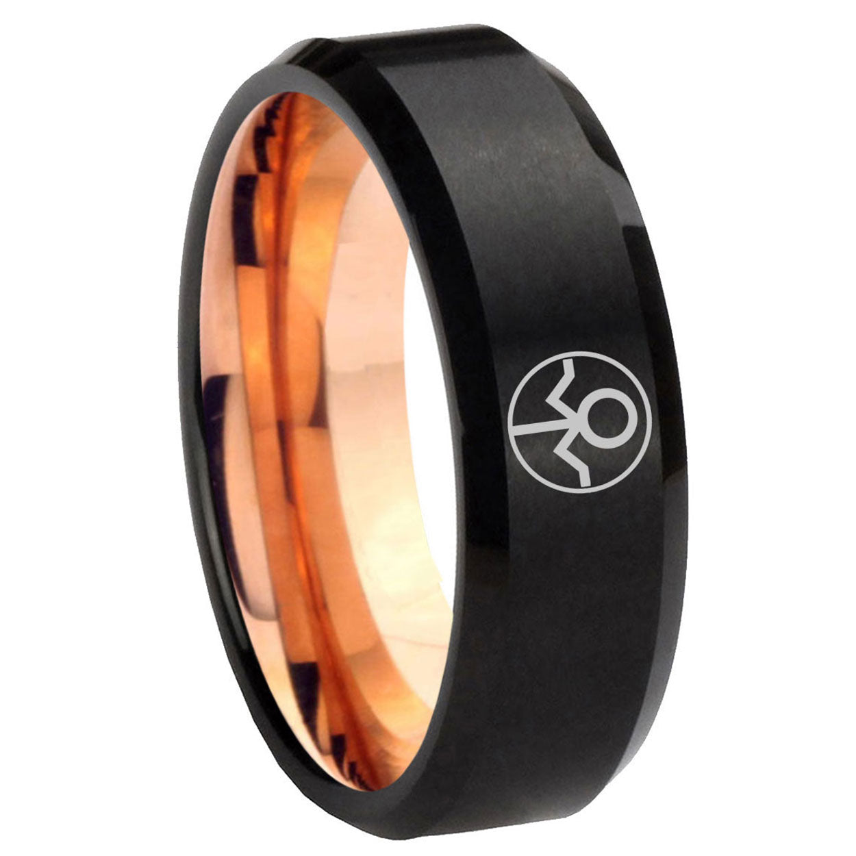 8MM Gray Lantern Beveled Rose Gold Black Tungsten Ring For Men
