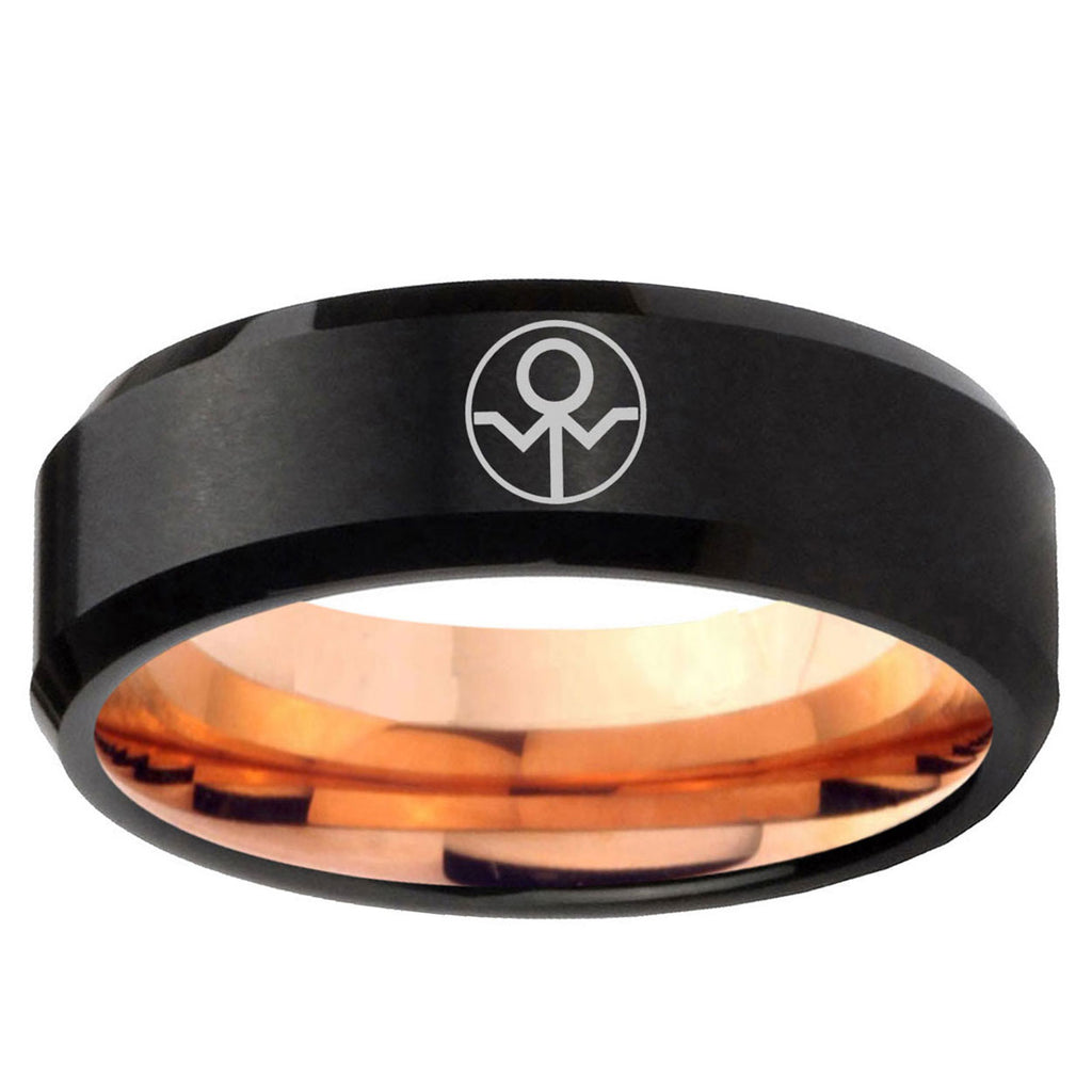 5mm Gray Lantern Two-Tone Beveled Black Rose Gold Tungsten Band