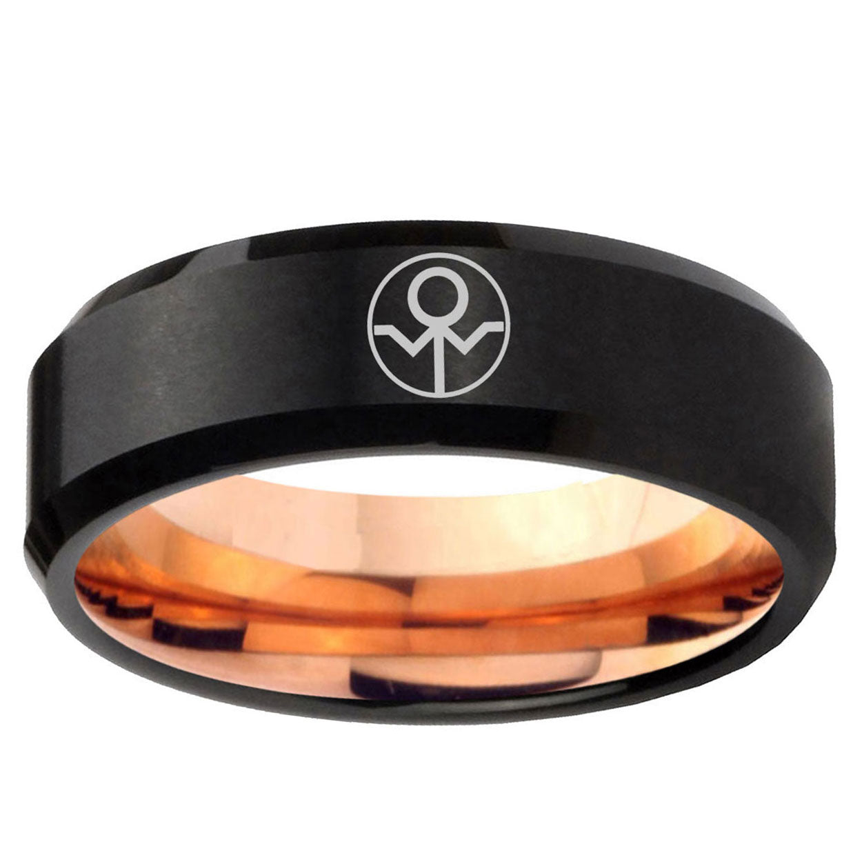 5MM Gray Lantern Beveled Rose Gold Black Tungsten Ring For Men