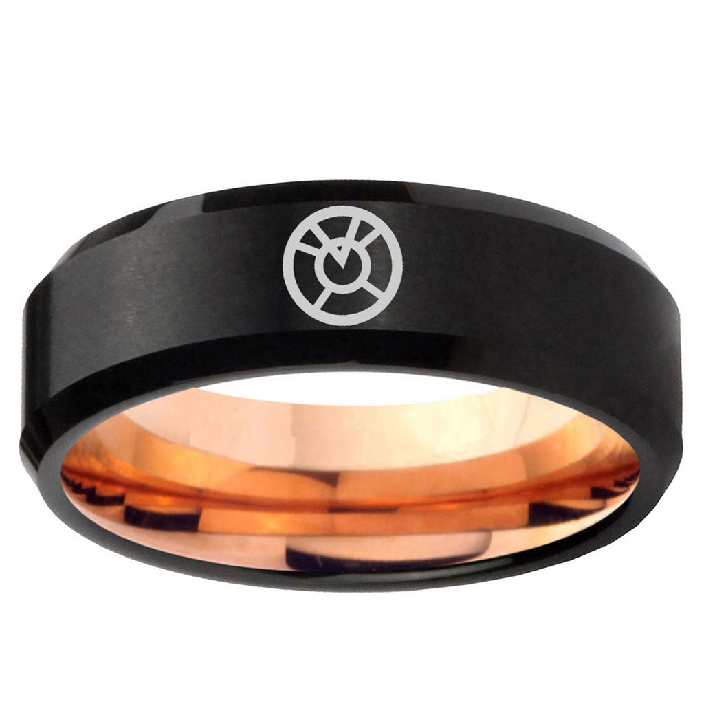 5mm Orange lantern Two-Tone Beveled Black Rose Gold Tungsten Band
