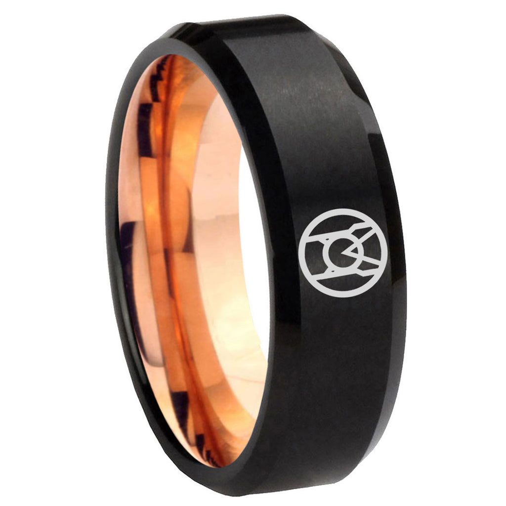 8mm Larfleeze Green Lantern Two-Tone Beveled Black Rose Gold Tungsten Band