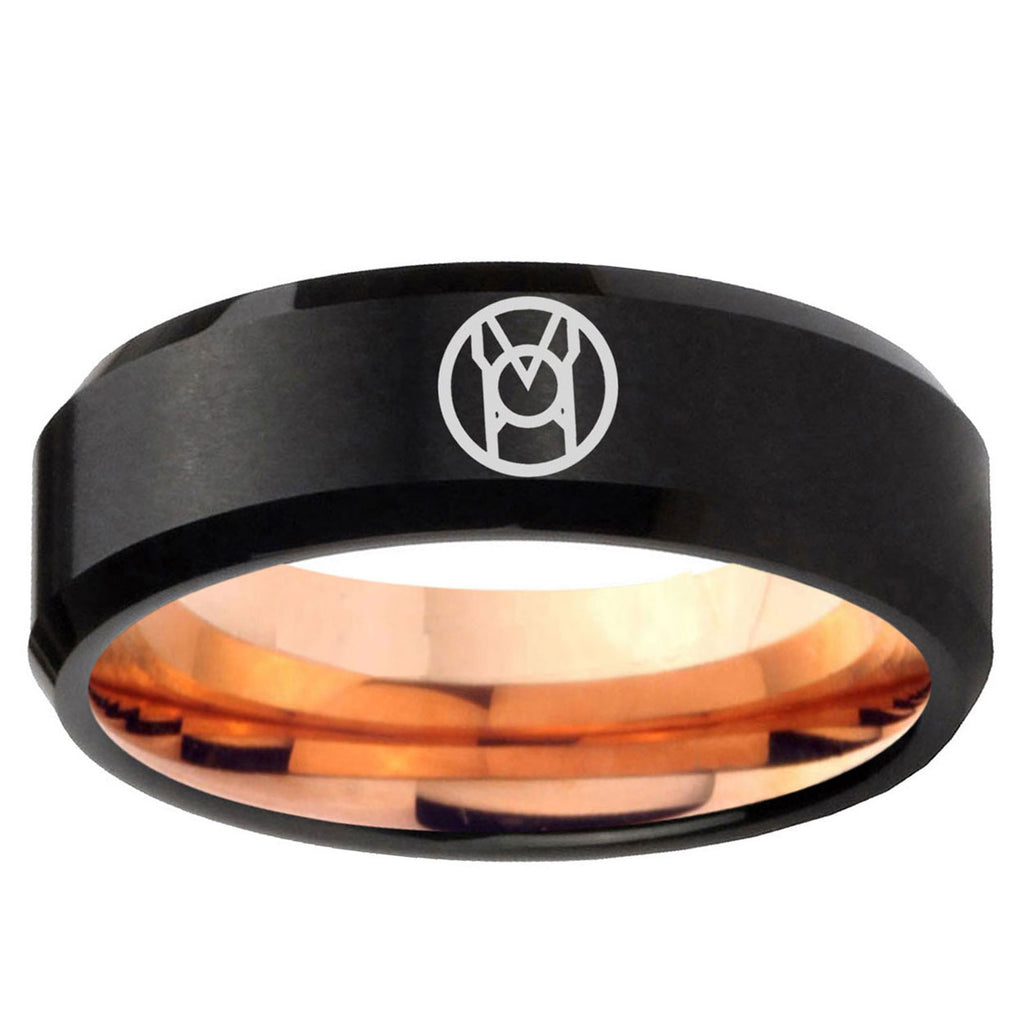 5mm Larfleeze Green Lantern Two-Tone Beveled Black Rose Gold Tungsten Band