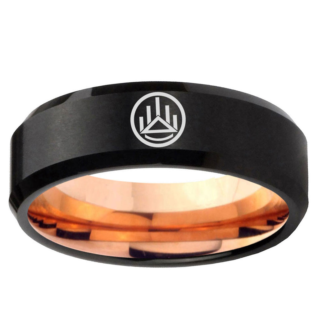 5mm Silver Lantern Two-Tone Beveled Black Rose Gold Tungsten Band