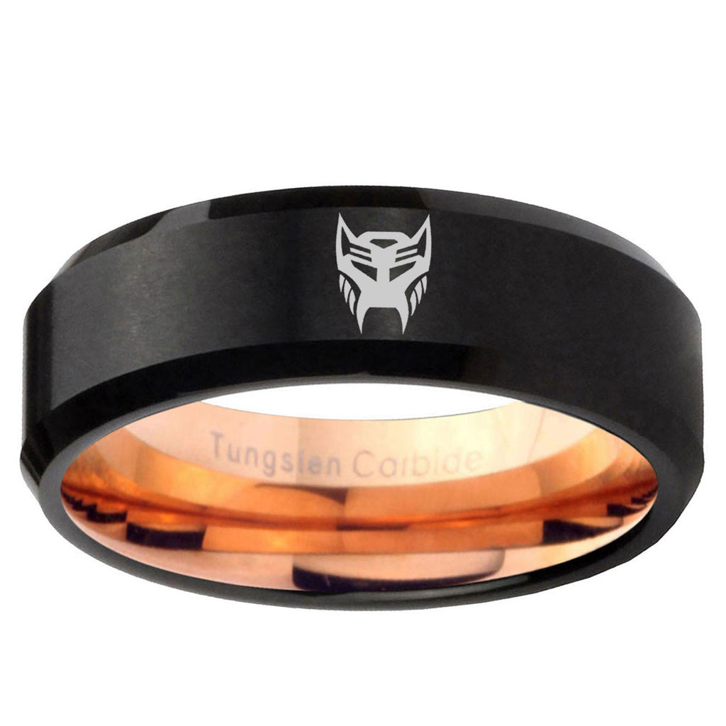 5mm Transformers Insignias Two-Tone Beveled Black Rose Gold Tungsten Band