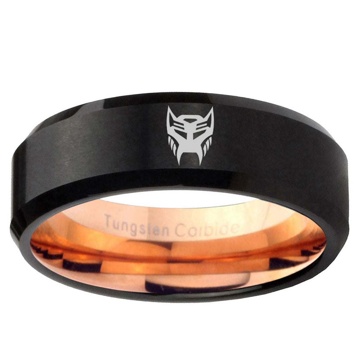 5mm Transformers Insignias Two-Tone Beveled Black Rose Gold Tungsten Band