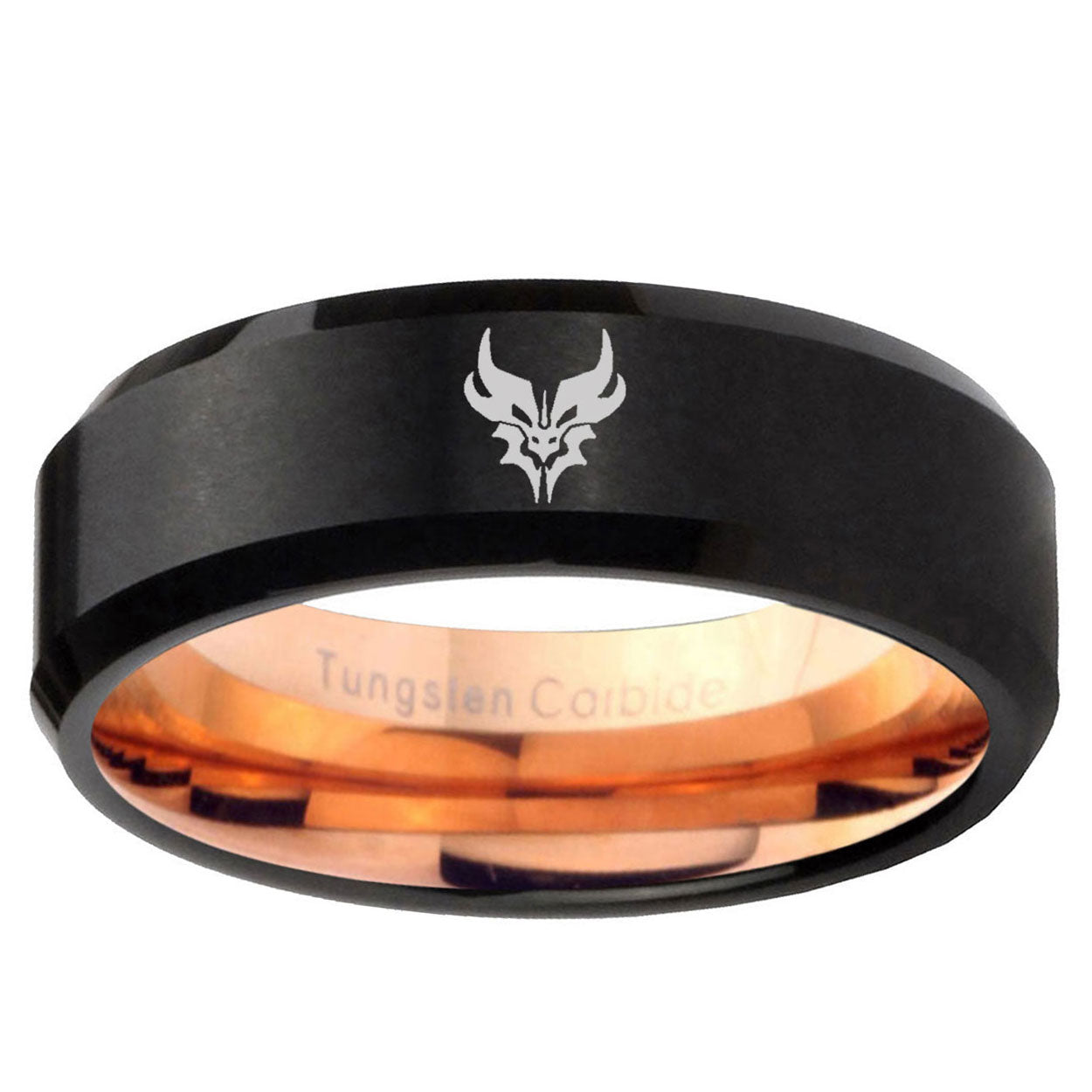 5mm Transformers Shatterback Two-Tone Beveled Black Rose Gold Tungsten Band