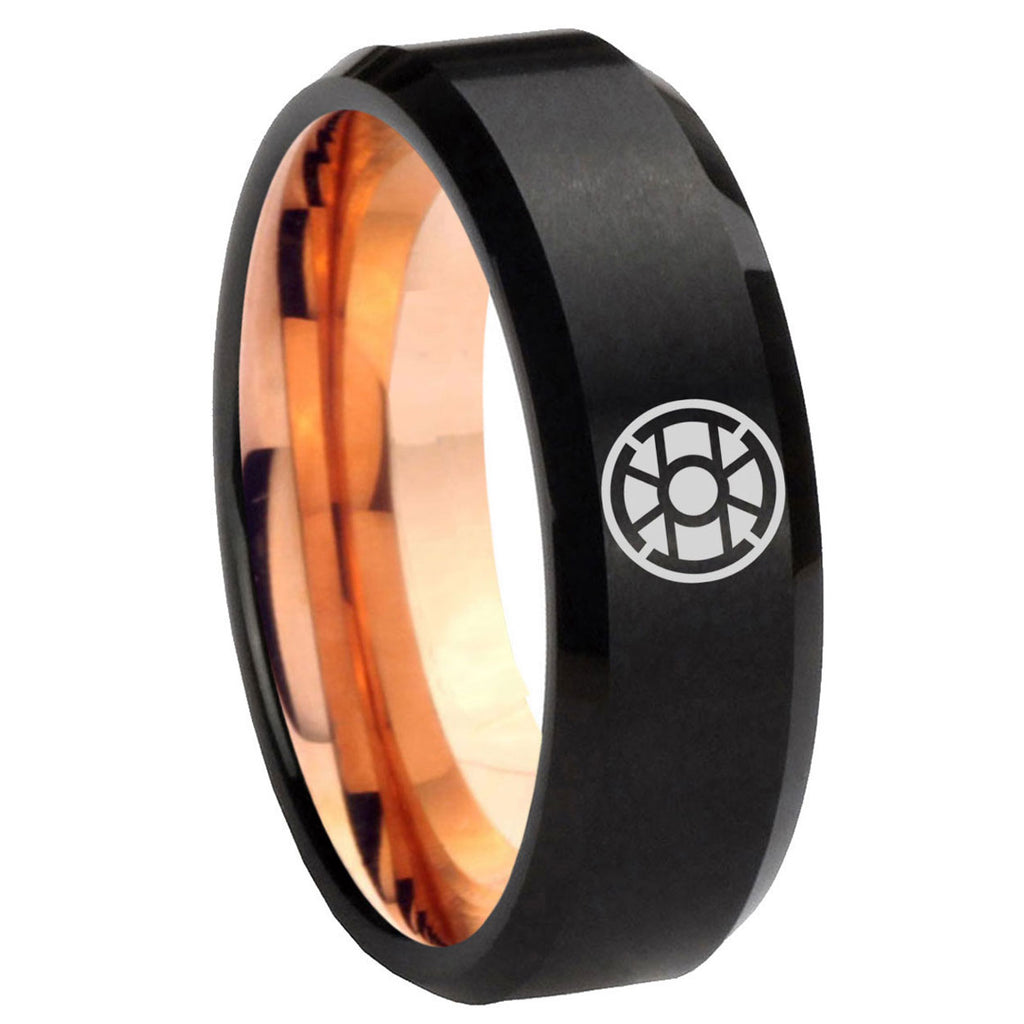8mm Gold Lantern Two-Tone Beveled Black Rose Gold Tungsten Band