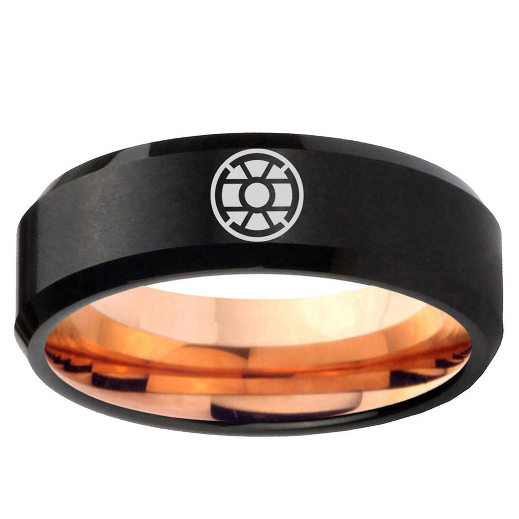 5mm Gold Lantern Two-Tone Beveled Black Rose Gold Tungsten Band