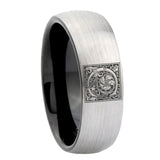 8mm-Dome-Gray-and-Black-Tungsten-Floral-Initial-Letter-C,-Monogram-Wedding-Band