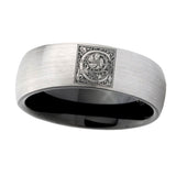 8mm-Dome-Gray-and-Black-Tungsten-Floral-Initial-Letter-C,-Monogram-Wedding-Band