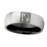 8mm-Dome-Gray-and-Black-Tungsten-Floral-Initial-Letter-D,-Monogram-Wedding-Band