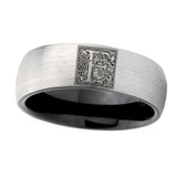 8mm-Dome-Gray-and-Black-Tungsten-Floral-Initial-Letter-F,-Monogram-Wedding-Band