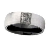 8mm-Dome-Gray-and-Black-Tungsten-Floral-Initial-Letter-H,-Monogram-Wedding-Band