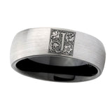 8mm-Dome-Gray-and-Black-Tungsten-Floral-Initial-Letter-J,-Monogram-Wedding-Band