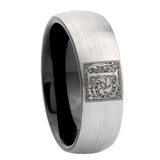 8mm-Dome-Gray-and-Black-Tungsten-Floral-Initial-Letter-L,-Monogram-Wedding-Band